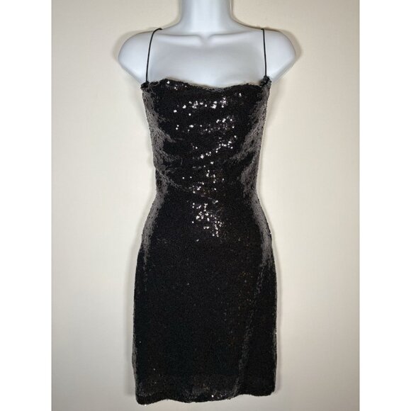 Windsor Cowl Neck Spaghetti Strap Black Sequin Dress NYE Holiday Party Small - Picture 1 of 7